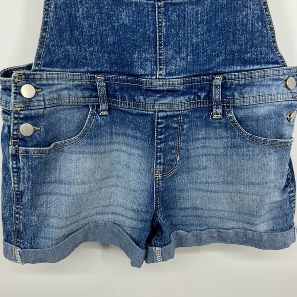 No Boundaries Denim Shortalls Cuffed Overalls Relax Fit - Picture 5 of 12